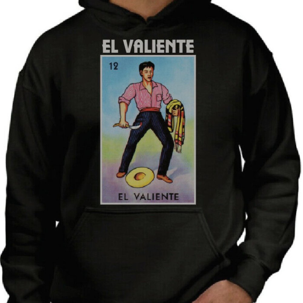 El Valiente Loteria Mexican Bingo Hooded  Celebration Brave Tee